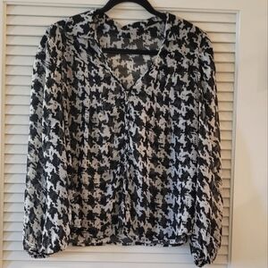 Black & White Sheer Lightweight Long-Sleeved Blouse With Buttons